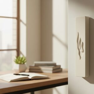 מזוזה מעוצבת צבע שמנת קלאסית בעבודת יד ש' מוטבעת