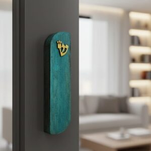 מזוזה בצבע כחול מטאלי בעבודת יד