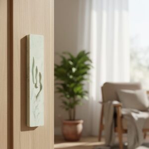 מזוזה בצבע טורקיז בהיר שיש ש' מוטבעת בעבודת יד